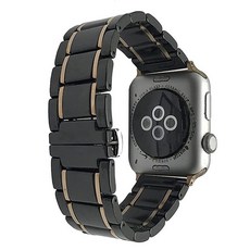 MeShow 44mm/42mm 투톤 세라믹 스테인리스 스틸 탈착식 링크 스트랩 팔찌 시계 밴드 스테인리스 스틸 나비 버클 걸쇠 포함 iWatch 44mm/42mm 모든 모델