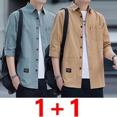 지고다그 1+1 남성용 여름 간절기 7부 소매 캐주얼 셔츠 반팔 셔츠형 자켓 루즈핏 스타일 남자 ZK3850