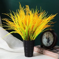 仿真麥穗35公分單束仿真稻谷仿真水稻仿真麥子假花塑料花拍攝道具客廳裝飾插花素材裝飾, 5支（含黑色節節高塑料瓶）, 1個