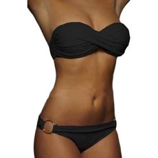 바디프로필 투피스 비키니 수영복, 블랙