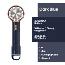 탁상용 선풍기 무소음 무선 미니 usb 충전형 사무실 선풍기 데스크톱 서큘레이터 기능이 휴대용 고출력 얼음 냉각 손 냉각기 반도체 KINS OT R 있는 개인, Dark Blue