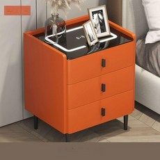 무선충전 블루투스 서랍장 USB 사이드테이블, 완제품 다리직접설치필요, 오렌지 3단 서랍