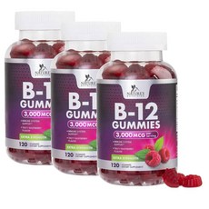 네이쳐뉴트리션 비타민B12 3000mcg 구미 라즈베리맛 Nature's Nutrition B12 Extra Strength, 120정, 3개