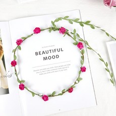 셀프 웨딩 촬영용 조화 화관 꽃머리띠, 화관 C타입 - 딥핑크