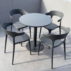 포리움 야장테이블 야외가구 야장테이블세트 야장, 1개, 진회색 의자 4개 + 60cm 원형 받침대