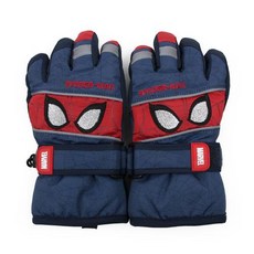 孩童蜘蛛人圖案分指刷絨滑雪手套 海軍藍