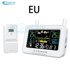 투야 와이파이 지능형 날씨 시계 4 일 일기 예보 기상 관측소 LCD 컬러 스크린 무선 온도계 습도계, 01 EU