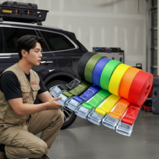 화물 고정 끈 차량 짐칸 트럭 적재 고정 밴드 폴리에스터 오토바이 루프백 스트랩 캠핑용 고정용 수하물, 5-캠버클6M-검정