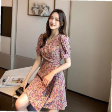 원피스 여자 쉬폰 봄 반팔 짧은원피스 잔 플라워 꽃무늬