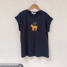 現貨【mooiwhite茉衣著日系服飾】連肩袖小馬圖案上衣 I will play插畫短袖T恤 四色可選WTGF6004