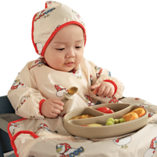 오우아스튜디오 자기주도 이유식 턱받이 식탁일체형 2way 지퍼형, 1개, 1개입, 멀티 긴팔형 코니 베이지