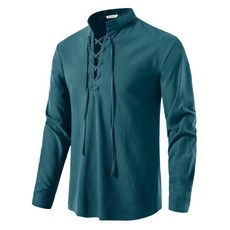 Runcati 남성용 르네상스 해적 셔츠 중세 바이킹 스팀펑크 코스튬 할로윈 레이스업 레트로 상의 살구. M