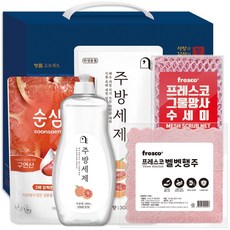 애경순샘 주방 용품 세제 구연산 자몽향 선물세트 36호 (주방세제 리필 + 자몽주방세제 리필/용기 + 벨벳행주 + 망사수세미), 1개