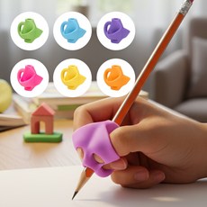 파이 연필잡기 악필 글씨 유아 연필 교정기, 6개, (그린/스카이블루/퍼플/핑크/옐로우/오렌지)