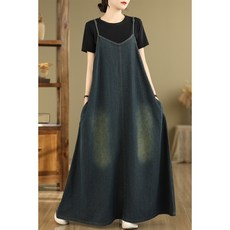 Cwadun 여성 데님 슬립 스커트 패션 스티칭 원피스