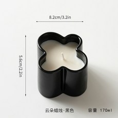 四葉草法式陶瓷香薰蠟燭杯 臥室裝飾擺件, 1個, 亮黑色（不含蠟燭）