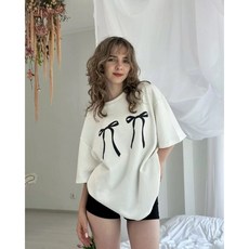 Yellwel 여름신상 여성용 중간 두께 나비 매듭 프린트 반팔 티셔츠 DJP