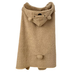 小熊連帽毛毯 羊羔絨保暖披風 柔軟舒適午睡毯 130x92cm 米色 (贈襪子)