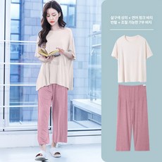 모달 수유 임산부 수면복 세트 여성용 얇은 여름용 편안한 임부복