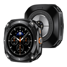 FALANDO 갤럭시워치8 울트라 2025 호환 아연 합금 풀커버 보호 케이스 전면 후면 측면 베젤스킨 47mm, 블랙 화이트