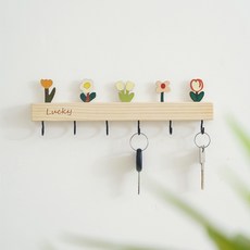 實木鑰匙收納架，掛鈎，玄關壁掛裝飾, 1個, 黑色