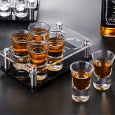 양주 샷잔홀더 시음 데낄라 스트레이트잔 거치대 파티 술잔트레이, 투명블랙 2열6구, 플라스틱/아크릴, 1개