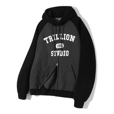 trillion 레글런 컬러 믹스 1992 그래픽 후드 집업 (CHARCOAL)