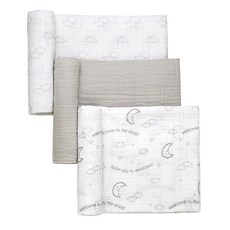 아기용 면 모슬린 포대기 담요 3팩 101.6cm x 91.4cm40인치 36인치 경량 통기성 멀티컬러 프린트 리틀 미 기린 158679, Grey Celestial Print