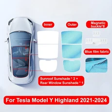tesla 호환 Model Y Highland 2021-2024 자동차 지붕 채광창 차양 커튼 벌집 스크린 (자기 흡입 클립 포함), 02 Set-A