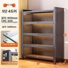 가정용 방진 유리문 책장 다층 철제 진열장 모델 전시 캐비닛, 4도어 블랙그레이 60x32x149cm