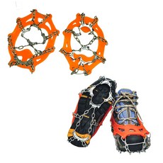 走趣露營 11齒冰爪 賞雪必備 雪地防滑防跌 抓地力強 不銹鋼鏈冰爪 鞋釘套 雪地鞋鏈 簡易冰爪, 橘色