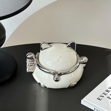 高級感輕奢菸灰缸 家用擺件 防灰飛帶蓋 簡約收納 白瓷, 招財貓菸灰缸-白, 1個