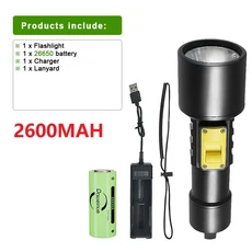 전문 다이빙 손전등 XML-L2 휴대용 스쿠버 다이빙 토치 80M 수중 IPX8 방수 XHP90/70 손전등 랜턴 램프, only flaslight, only flaslight