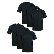 Pro Club 남성용 6팩 헤비웨이트 면 반소매 크루넥 티셔츠 화이트. Small 176609, Medium, 블랙