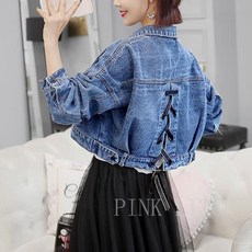 [PINK LITCHI]여성 청자켓 데님자켓 숏 오버핏 빅사이즈 봄 가을 ZDD121