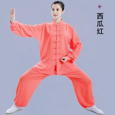 傳統棉麻太極服 男女春鞦武術服裝 太極拳練功服, 西瓜紅,3XL