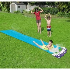 PVC充氣滑水道 戶外單雙人兒童噴水滑道玩具, 1個, 單人藍色480*70CM送一個衝浪板）