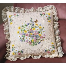 Janlynn 캔들 위킹 자수 키트 야생화 및 나비 베개 35.6cm x 35.6cm, 야생화와 나비 베개