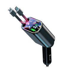 SASAKO 컬러 무드등 별천장 차량용 고속 충전기 동시4대충전 릴타입 차량용 충전기 PD C타입+애플, 블랙, [별천장+무드등]듀얼 고속C타입+애플 8핀