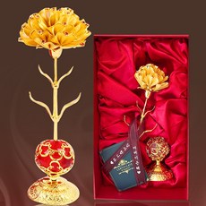 골드 24K 금카네이션 비쥬받침 금꽃 금장미 꽃 어버이날 스승의날 엄마선물 아내결혼 기념일 회갑 칠순 고급 인테리어선물, 블루크리스탈받침, 1개