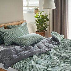 [르헤브] 리얼체크 밍크 극세사 차렵이불 베개세트 Q/퀸