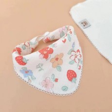 嬰兒四層紗純棉口水巾 三角圍兜 方巾, 1個, 可愛草莓(口水巾+三角嘴圍兩用款)