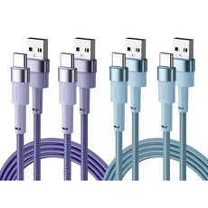 Toocki 마카롱 C타입 3A 고속충전 케이블, 불루+퍼플, 4개, 1m