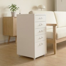 Polyidea 철제 서랍장 이동식 수납장 조립식 서랍장 사무실 거실 데스크 책상밑 공간 활용, 아이보리, 5단