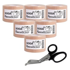 티에스 SODA 키네시올로지 근육테이프 5cm x 5cm 6개입 + 테이핑 전용가위 1개, 베이지