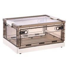 【特選工廠】圓扣型三門折疊收納箱 (72L) 特大號 透灰/白, 1個