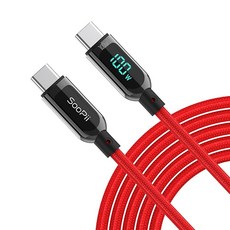 SOOPII 100W 2m6.5피트 USB C to USB C 케이블 고속 충전 LED 디스플레이가 있는 나일론 브레이드 케이블 lPhone 15/15 프로/15 플러스/1, 레드