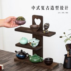 置物架茶具酒具收納架多層實木桌面博古架茶杯收納架中式複古架子, 1個, 心形（正常款）