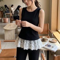 이서어패럴 레이스플라워 레이어드민소매나시608