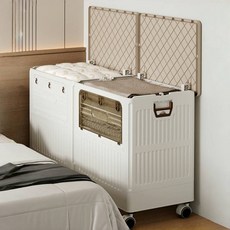 솔로스 초대형 접이식 의류 이불 폴딩 박스 수납장 회전 바퀴 협탁, 1세트, 불투명 창